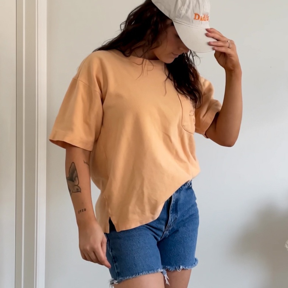 Joe Marlin Orange Embroidered Pocket Tee | Size L